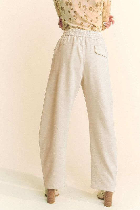 Davi & Dani Drawstring Wide Leg Sweatpants-Cream