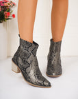 PU Leather Snakeskin Print Block Heel Boots