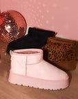 WILD DIVA Leopard Suede Round Toe Platform Booties