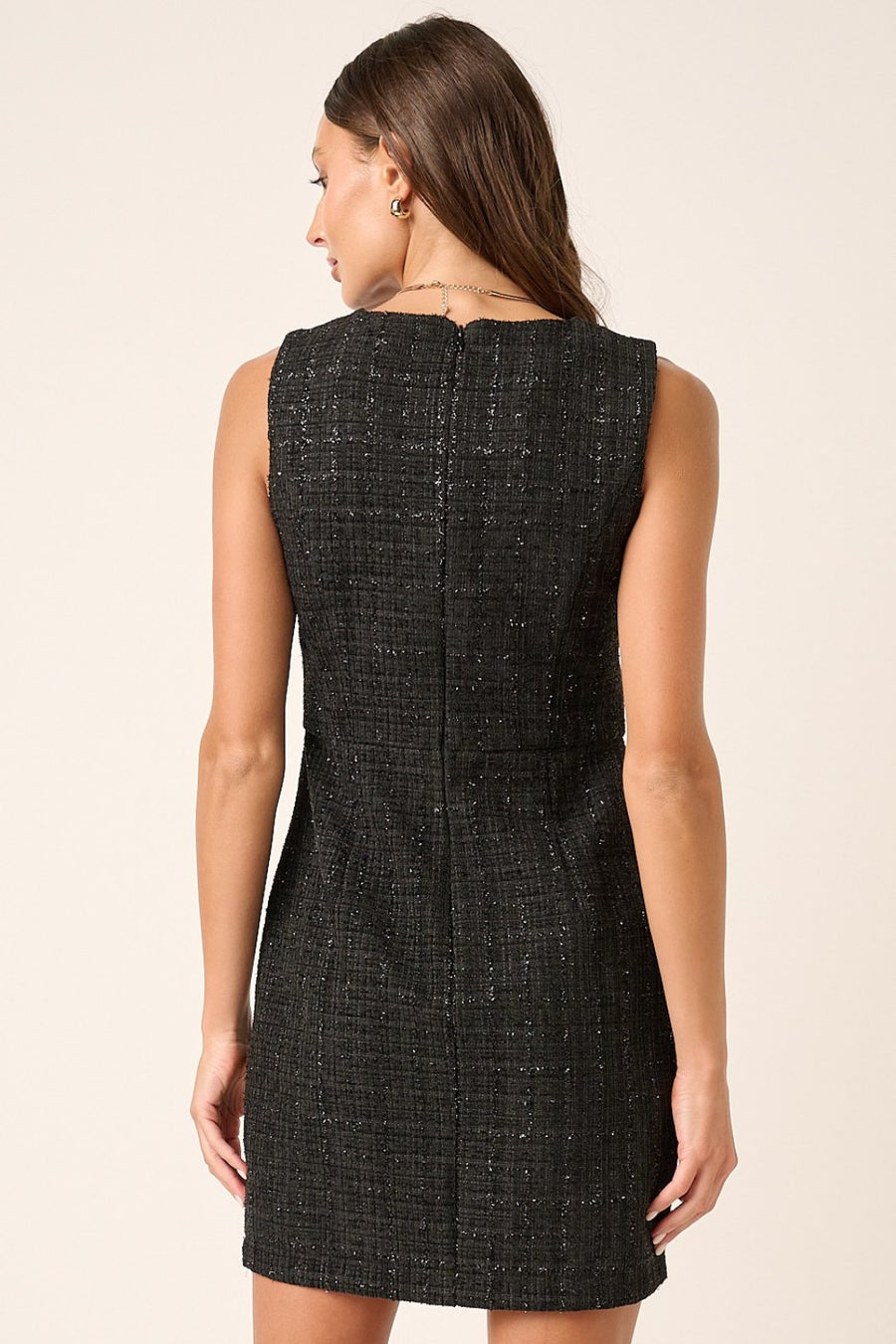 Mittoshop Tweed Sleeveless Mini Dress- Black