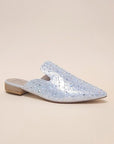 GEM-39 - POINTED TOE SLIP ON MULE FLATS