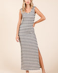 Mittoshop Striped Scoop Neck Sleeveless Maxi Dress- Ivory striped