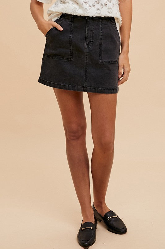 Annie Wear Cargo Denim Mini Skirt- Black