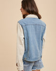 Annie Wear Collared Neck Double Placket Denim Jacket- Medium wash