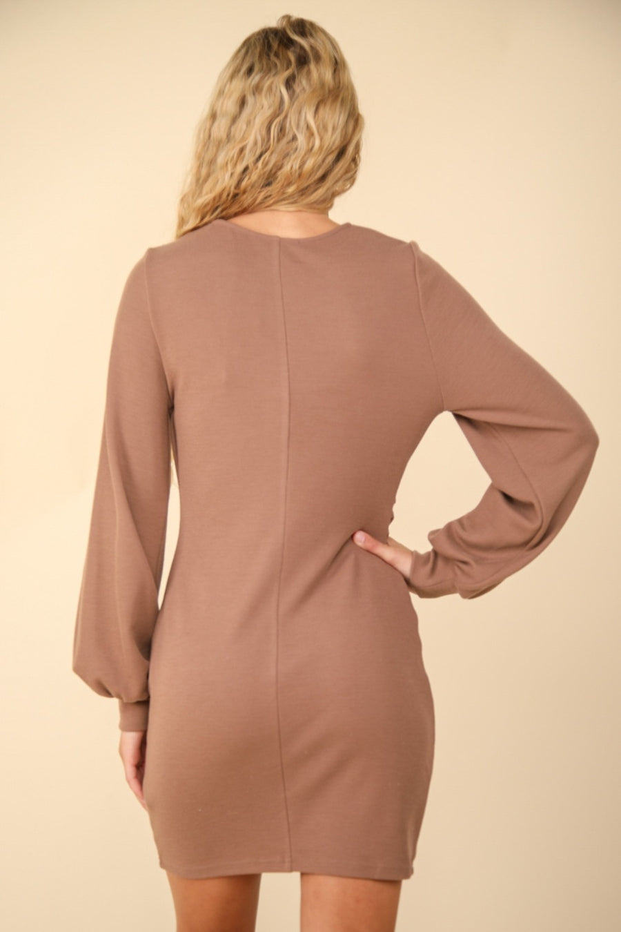 VERY J Ruched Detail Bodycon Mini Dress- Mocha