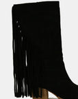 Beast Fashion Suede Fringe Point Toe Boots- Black