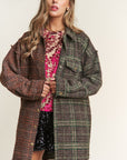 J.NNA Snap Down Tweed Plaid Contrast  Longline Shacket