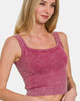 Zenana Washed Ribbed Scoop Neck Wide Strap Tank- Burgundy