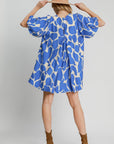 Umgee Two Tone Abstract Print Puff Sleeve Dress