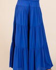 Mittoshop Tier Detail Smocked Elastic Waist Wide Leg Pants-Cobalt