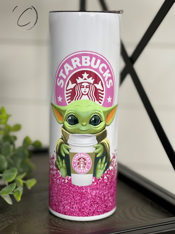 Pink Glitter Yoda Starbucks 20oz Skinny Tumbler
