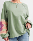 Flower Patch Round Neck Balloon Sleeve Top