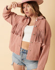 Mittoshop Fringe Detail Cotton Twill Jacket in Dusty Blush