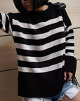 Slit Striped Round Neck Sweater