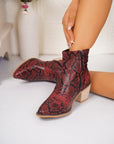 PU Leather Snakeskin Print Block Heel Boots