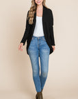 BOMBOM Open Front Waffle Knit Cocoon Cardigan-Black