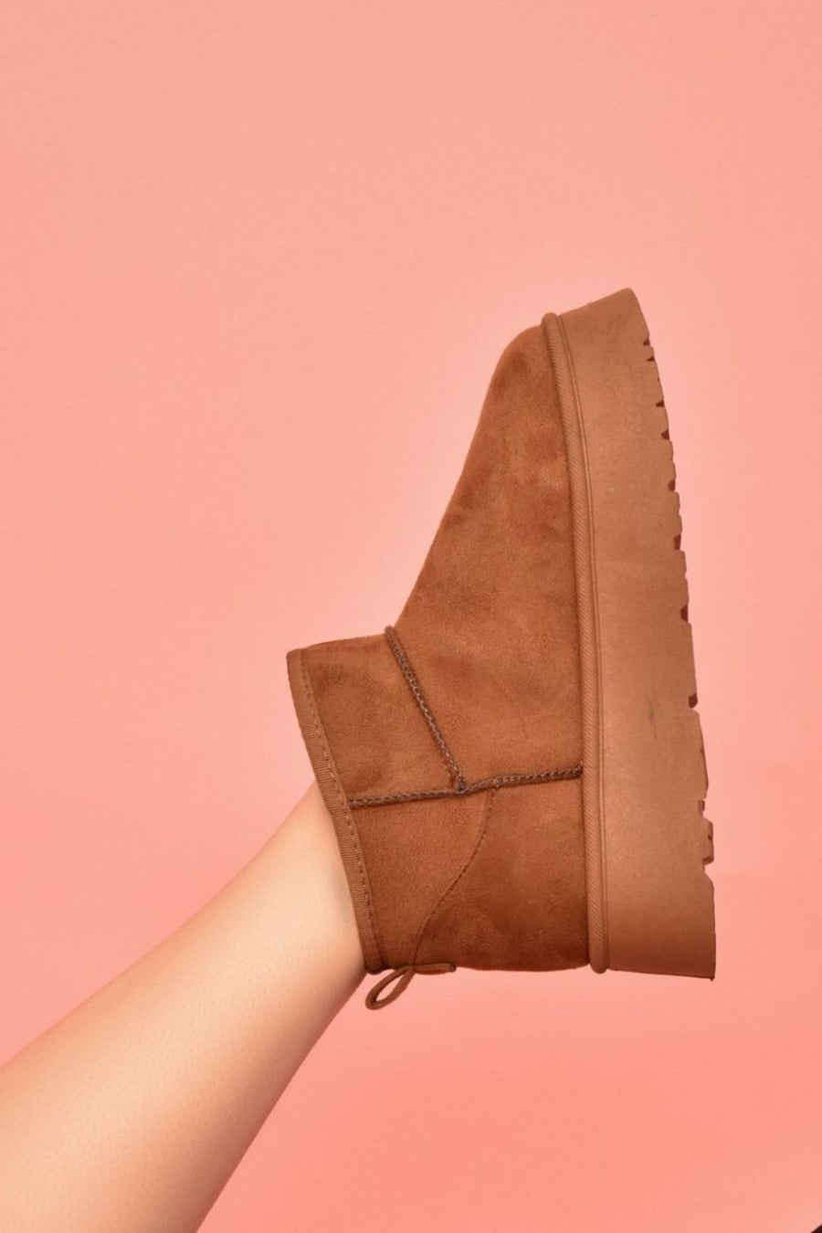 WILD DIVA Suede Round Toe Platform Booties- Caramel