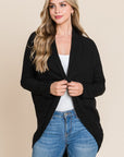 BOMBOM Open Front Waffle Knit Cocoon Cardigan-Black