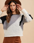 Annie Wear Color Block Drop Shoulder Sweater-Black