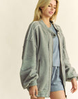 Davi & Dani Exposed Seam Zip Up Dropped Shoulder Jacket-grey