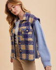 Annie Wear Faux Fur Plaid Button Up Jacket