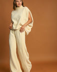 Umgee Elastic Waist Wide Leg Pants- Cream