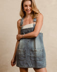 BiBi Washed Adjustable Strap Denim Overall Dress-Denim