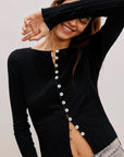 Basic Bae Texture Button Up Round Neck Long Sleeve Top