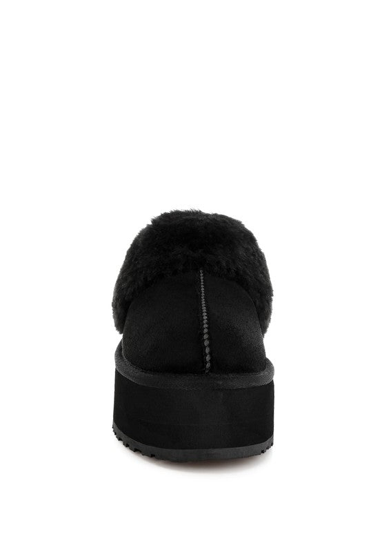 Kutchu Faux Fur Trim Platform Classic Slingback- Black