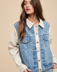 Annie Wear Collared Neck Double Placket Denim Jacket- Medium wash