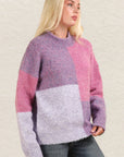 VERY J Color Block Mock Neck Drop Shoulder Sweater-Purpke