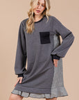 Ces Femme Striped Patchwork Round Neck Terry Sweatshirt Dress