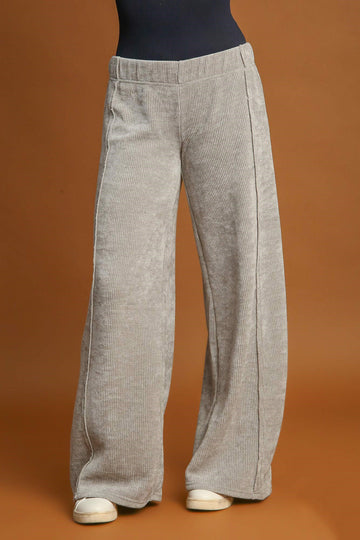 Umgee Elastic Waist Wide Leg Pants-Light Gray