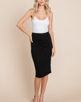 BOMBOM Elastic Waist Pencil Skirt- Black