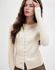 Basic Bae Texture Button Up Round Neck Long Sleeve Top