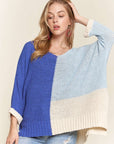 ADORA Side Slit Color Block Long Sleeve Sweater