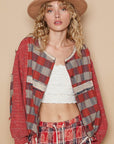 POL Round Neck Long Sleeve Plaid Shirt-Red Multi