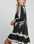 Umgee Border Print Button Down Ruffled Hem Dress