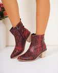 PU Leather Snakeskin Print Block Heel Boots