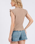 Ces Femme Texture Mock Neck Ruffle Cap Sleeve Blouse