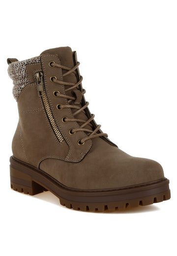 Mahisha Knitted Collar Zip-Up Hiker Boots