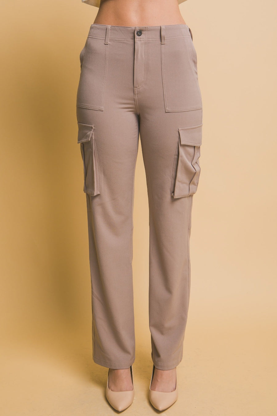 Love Tree High Rise Cargo Pants with Pockets-Taupe