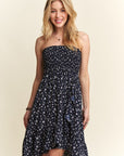 ADORA Smocked Floral Tube Dress with Pockets- Navy floral