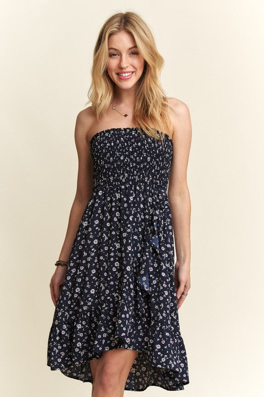 ADORA Smocked Floral Tube Dress with Pockets- Navy floral