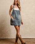 BiBi Washed Adjustable Strap Denim Overall Dress-Denim