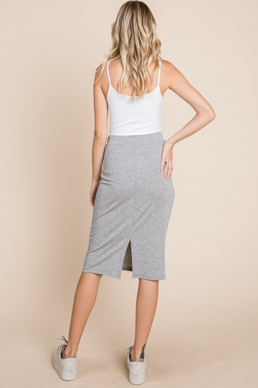 BOMBOM Elastic Waist Pencil Skirt- Gray