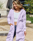 Double Take Full Size Hooded Teddy Bear Jacket with Thumbholes