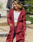 Double Take Full Size Hooded Teddy Bear Jacket with Thumbholes