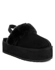 Kutchu Faux Fur Trim Platform Classic Slingback- Black