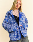 Davi & Dani Vintage Print Open Front Jacket with Pockets- Blue